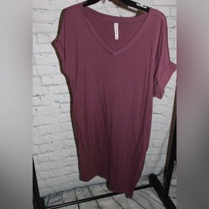 Purple Zenana Cuff Sleeve Straight Dress